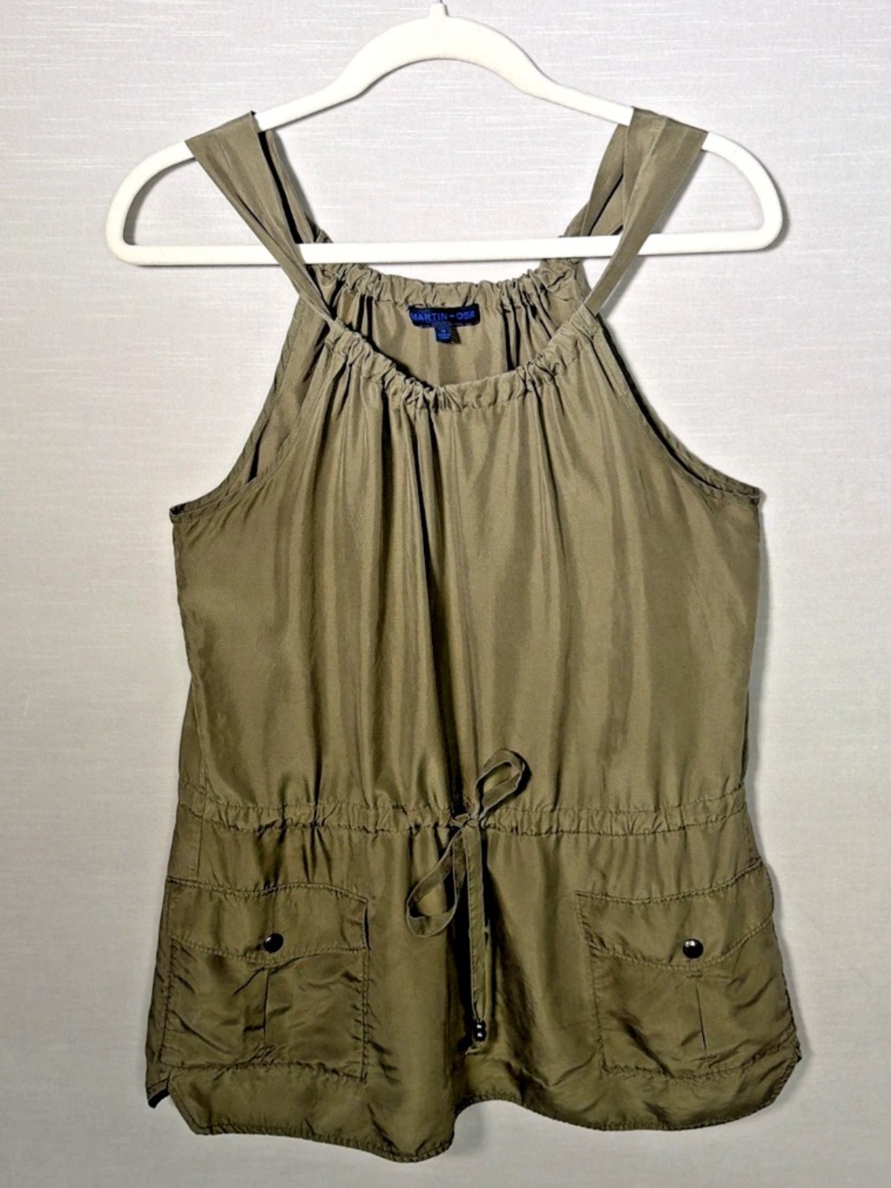 Martin + Osa Silk Olive Green Drawstring Utility Tank Women's Size 10 Pockets